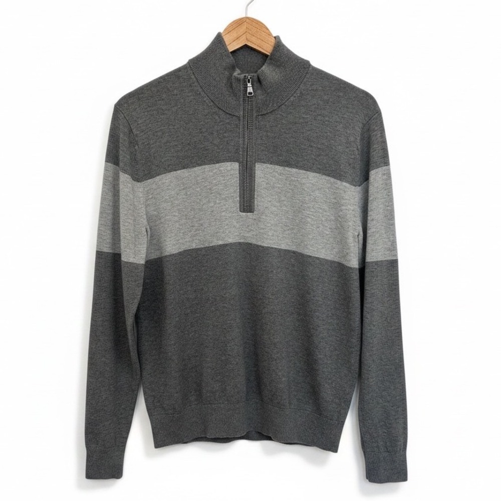 Banana Republic Quarter Zip Sweater Grey Colorblock Excellent Medium Mens